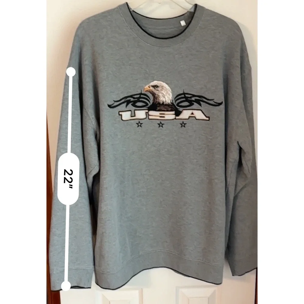 Croft &‎ Barrow Mens Gray USA Eagle Graphic Crew Neck Sweatshirt - Large